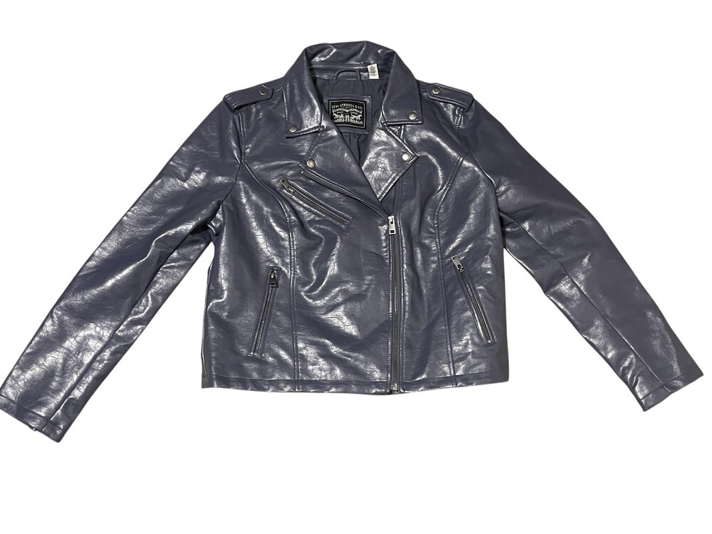 Levi's Moto Jacket Womens XL Blue Faux Leather Biker Asymmetrical Zip Pockets